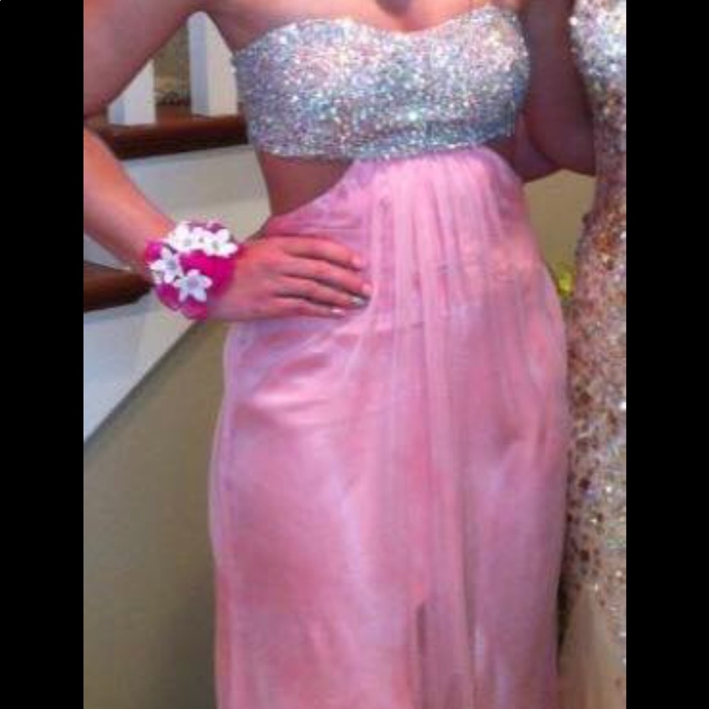 Long strapless pink Prom dress from Le Femme